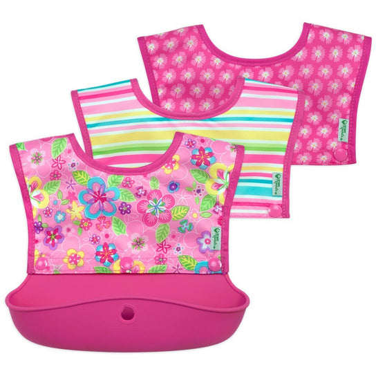 Snap + Go® Silicone Food-catcher Bib (3-in-1 set) - Pink Flower Field
